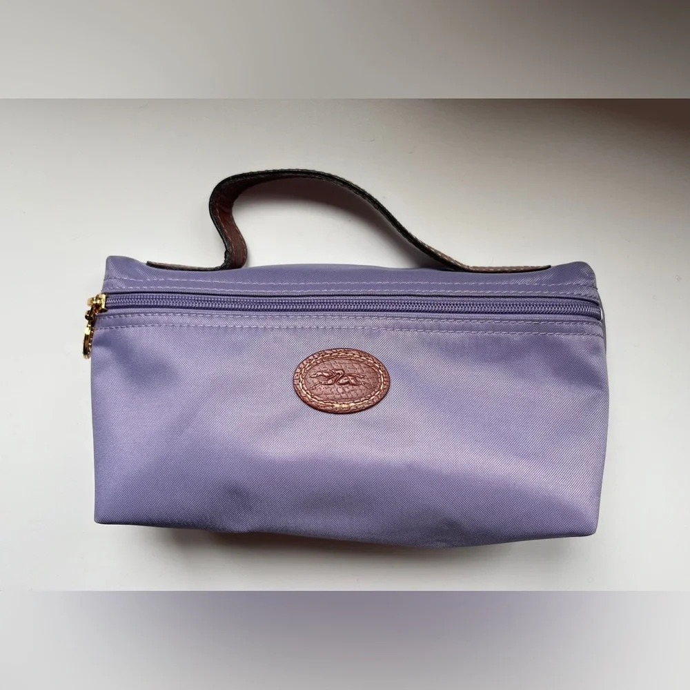 Longchamp Purple Le Pilage Pouch Purse with Leather Handle Cosmetic Bag - Picture 7 of 9